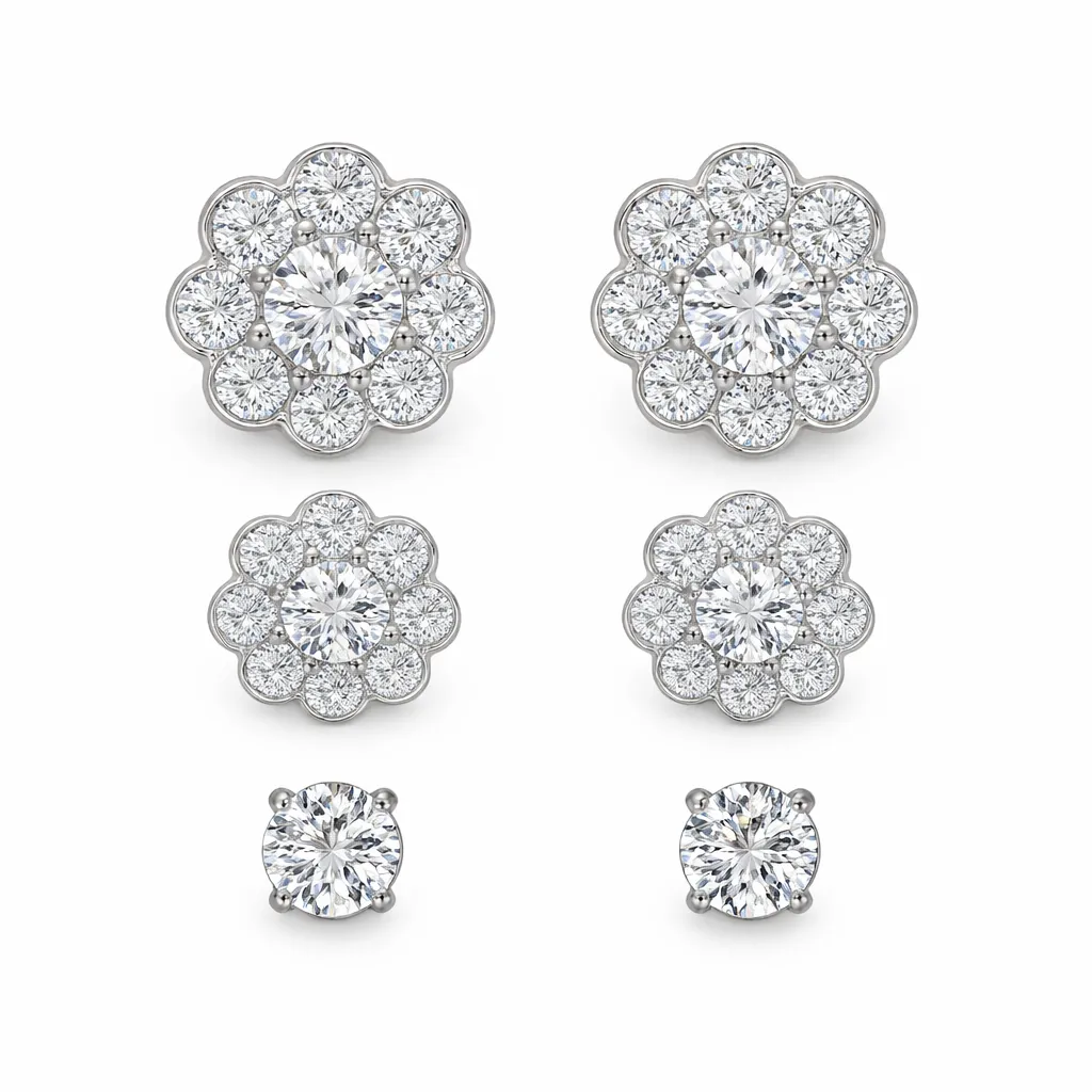 Trio de Brincos Flor Cravejada – Semi-joia Prata